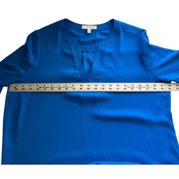 Chaus New York Bright Blue Polyester V Neck Tunic Blouse Size Medium Office Wear - Picture 5 of 6